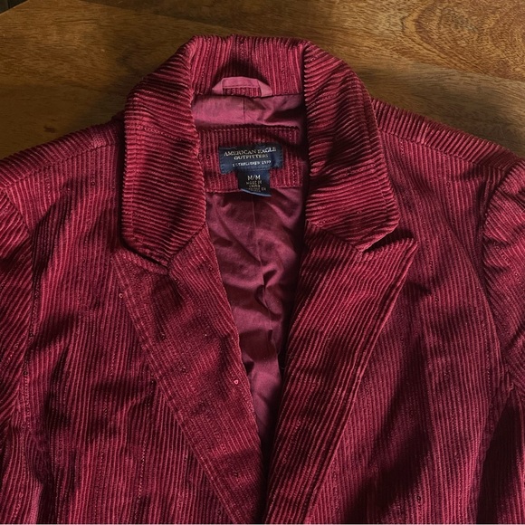 Sequined Y2K AE Red Corduroy Blazer - Picture 3 of 5